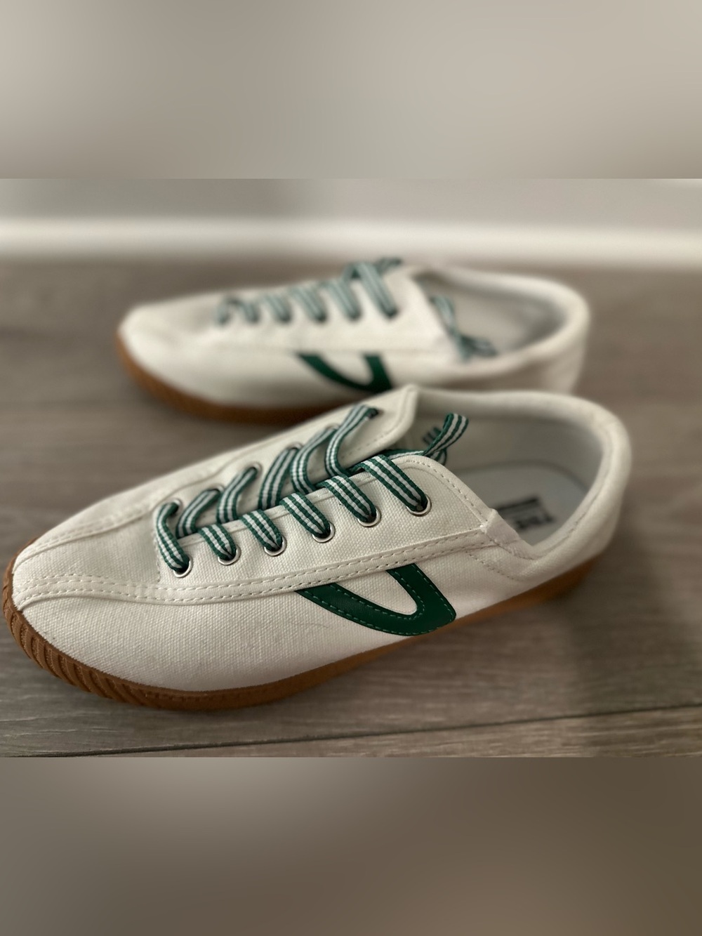 Tretorn White Canvas Sneakers with Green Accents